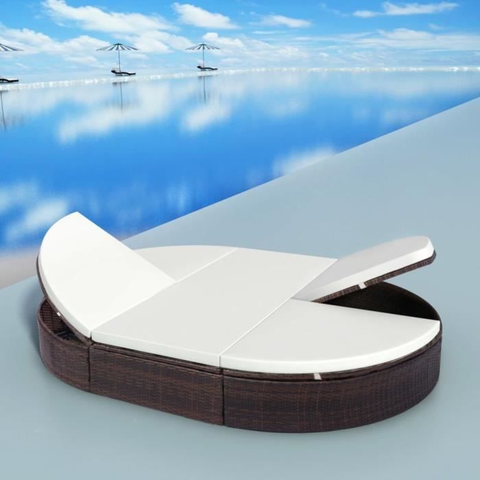 Chaise longue d'extérieur - VIDAXL - Résine tressée Marron - Exotique - 2 personnes