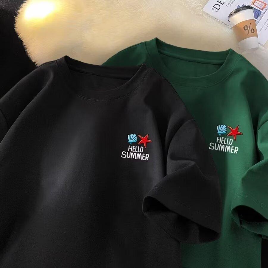 Men'S Trendy Letter Round Neck Printed Short Sleeved T-Shirt For Summer Ins Loose Casual Top