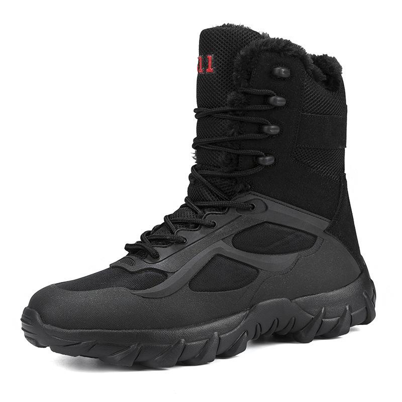 New large-size high-top military boots, special forces combat boots, outdoor hiking, velvet and warm snow boots 39