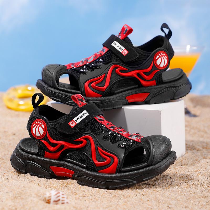 Children's Sandals Baotou Breathable Summer New Boys' Shoes Beach Shoes Hollow Non-slip Soft Sole Foreign Trade Flame