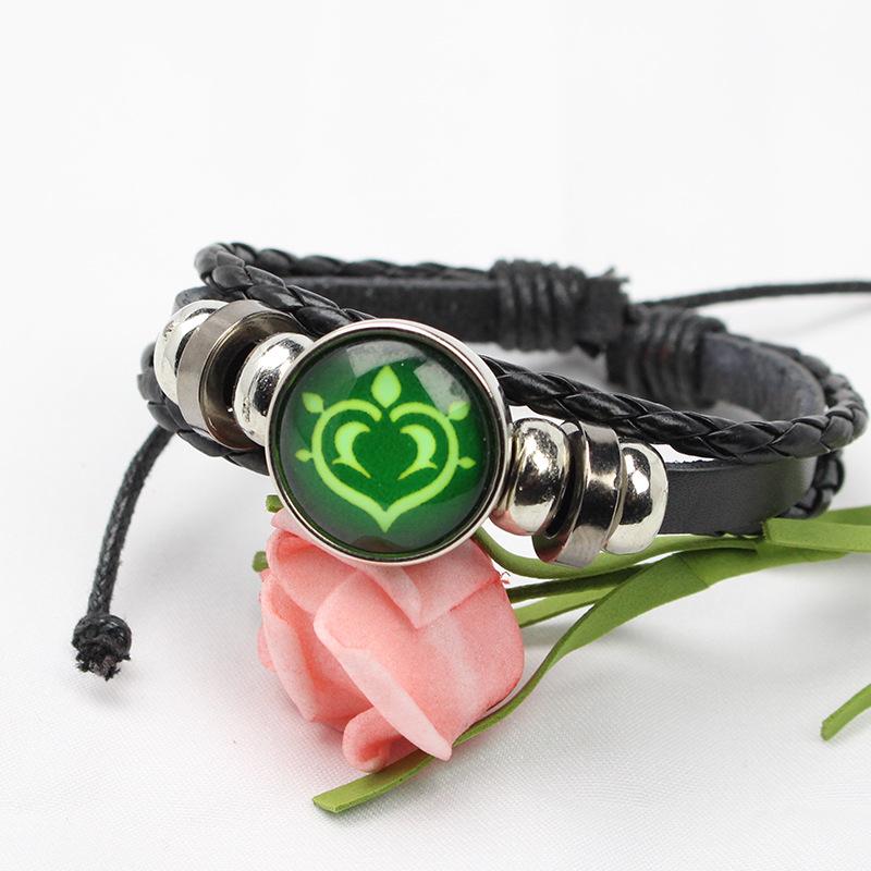 Genshin Impact Element Eye Braided Leather Bracelet, Adjustable Anime Wristband for Fans