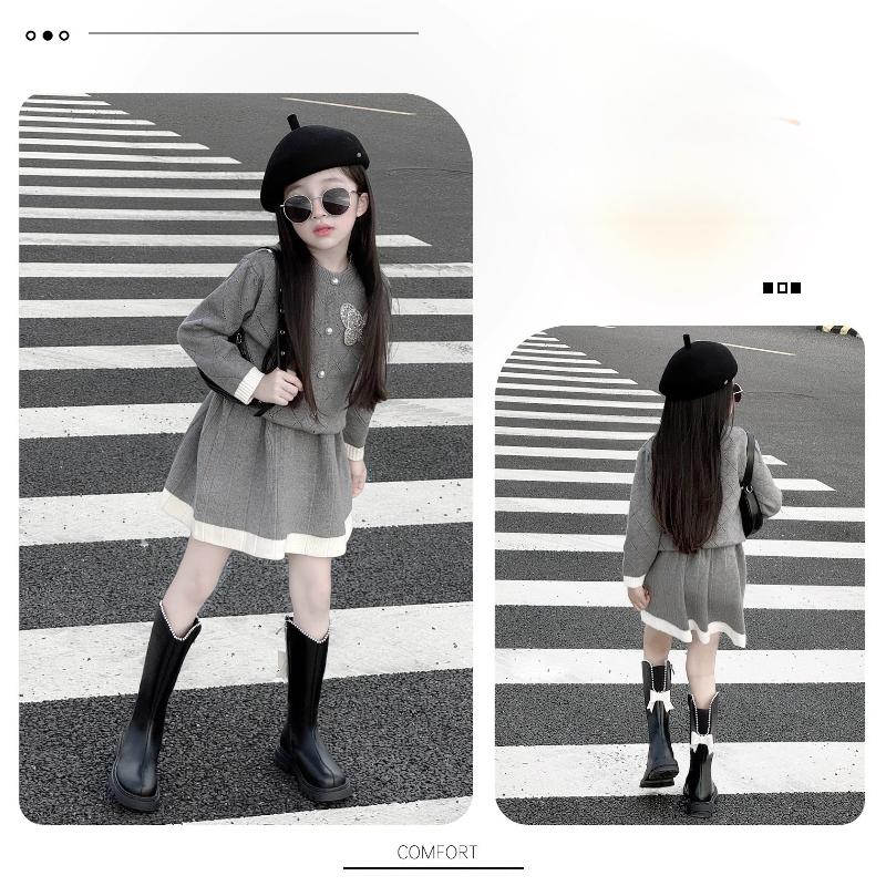 Children's Long Boots Winter Girls' High Boot with Fleece Child Boot Warm Girl Shoes Soft Soled Non Slip Kids Shoes