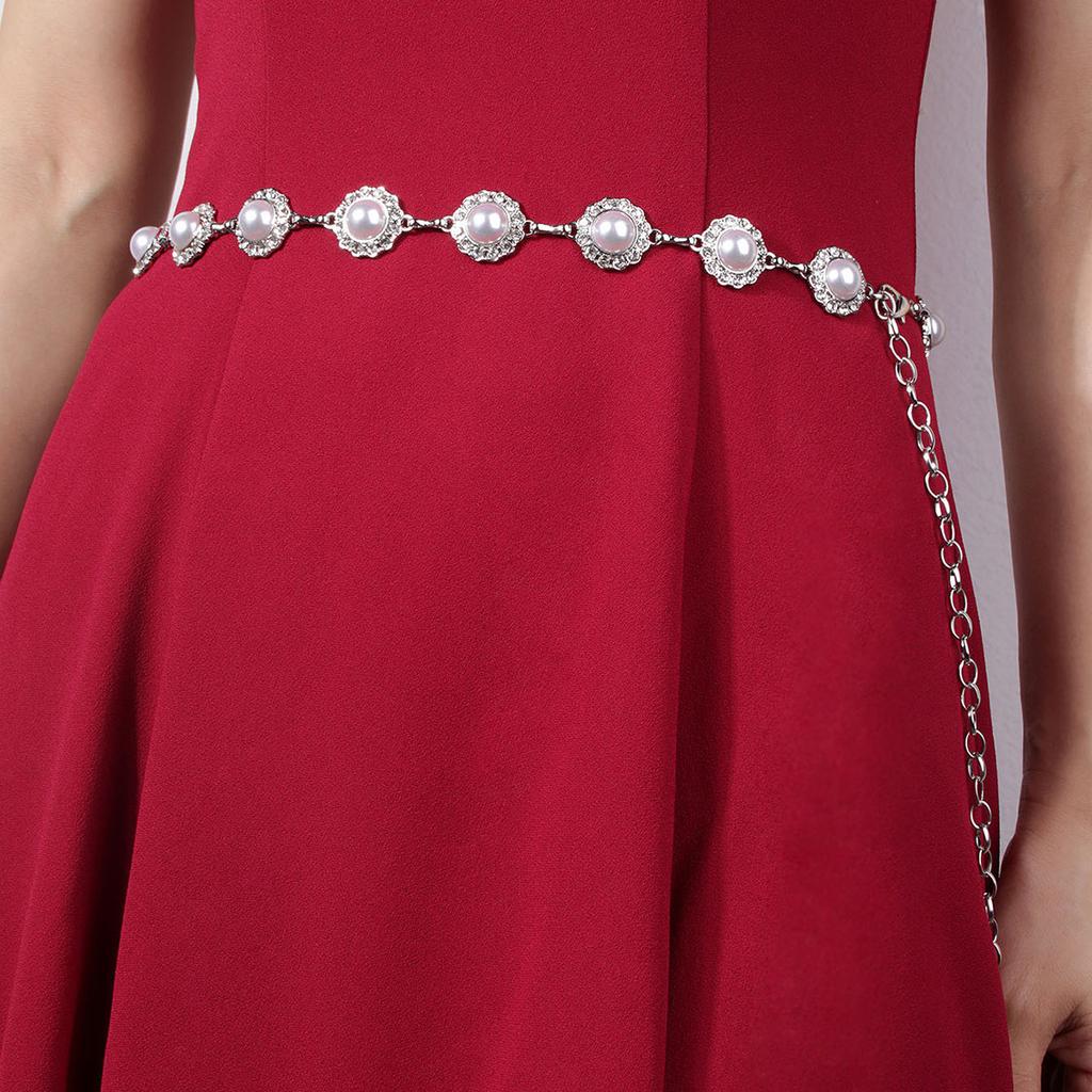 Spring New Pearl Diamond-set Metal Body Elegant Sweet and Versatile with Skirt Waist Chain