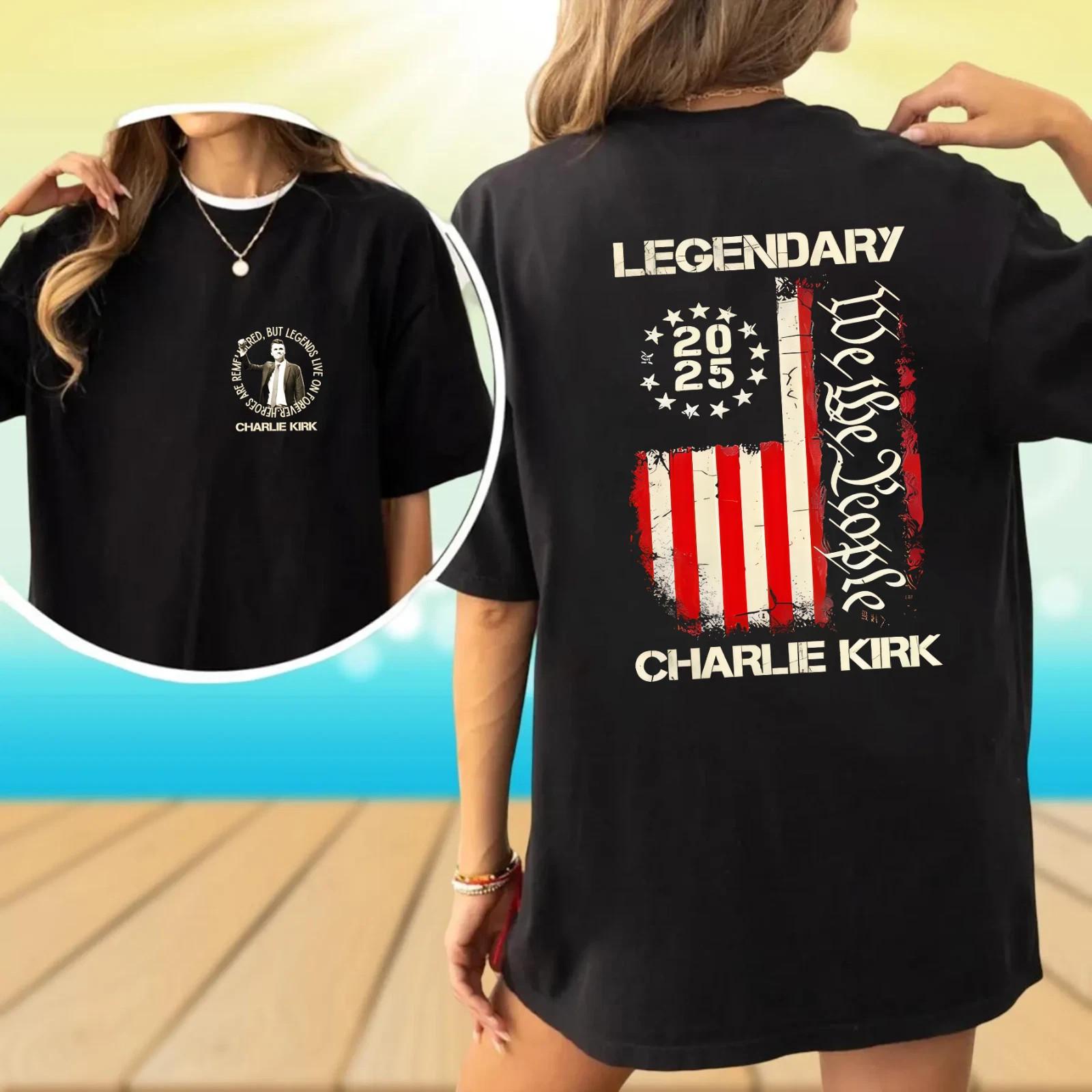 Чарли Кирк Легендарный американский флаг Базовая двусторонняя футболка XXL