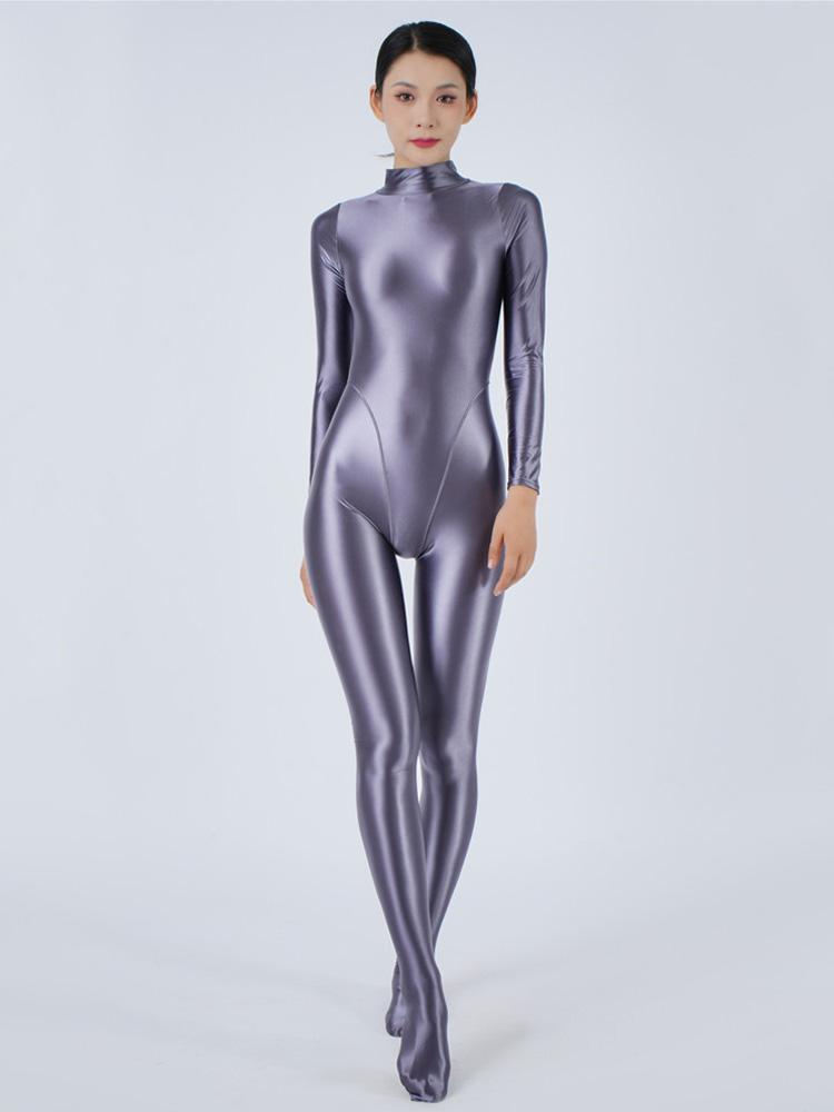 Sexy Women Oil Glossy Shiny Elastic Bodysuit Candy Color Bodycon Tights Jumpsuits One Pieces Thong Cosplay Maid Shaping Leotard