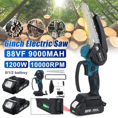 1200W 88V 6inch Mini Electric Chain Saw Digital Display Indicator Rechargeable Woodworking Tool For Makita 18V Battery