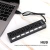 7 Port Hub USB Docking Station Black 480mbps with Switch for Overload Current Protection7 Ports Black