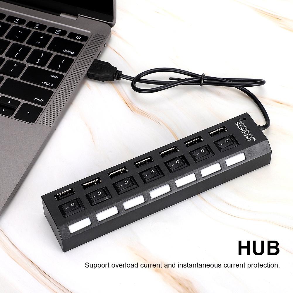 7 Port Hub USB Docking Station Black 480mbps with Switch for Overload Current Protection7 Ports Black