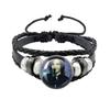 Pop Retro Rock Band Tokio Hotel Bill Kaulitz Band Black Rope Button Glass Cabochon Leather Bracelet Jewelry Charm Fans
