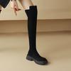 Krazing Pot Flock Autumn Winter Shoes Med Heels Flat Platform Size 42 Over-the-knee Boots Slip on Elastic Thigh High Boots