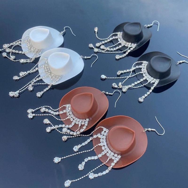 Sparkling Fringe Cowboy Hat Earrings for Music Festivals Party Western Hat Dangle Earrings Cowboy Hat Earrings Jewelry