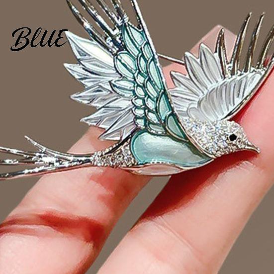 Bird Silhouette Brooch Pin 3D Design Lapel Pin with Cyan-Blue