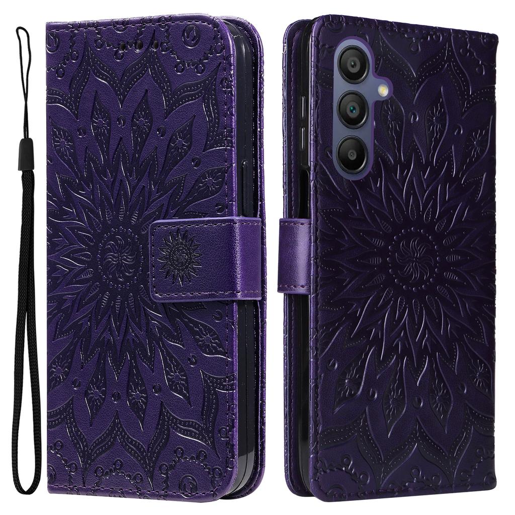 Für Samsung Galaxy A26 5G/A16 5G/A16 4G Handyhülle Sonnenblumen-geprägtes Leder-Brieftaschen-Ständer-Cover mit Riemen