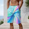 Men s Plus Size Cyan Multicolor Printed Beach Shorts Drawstring Waist Side Pockets Straight Leg