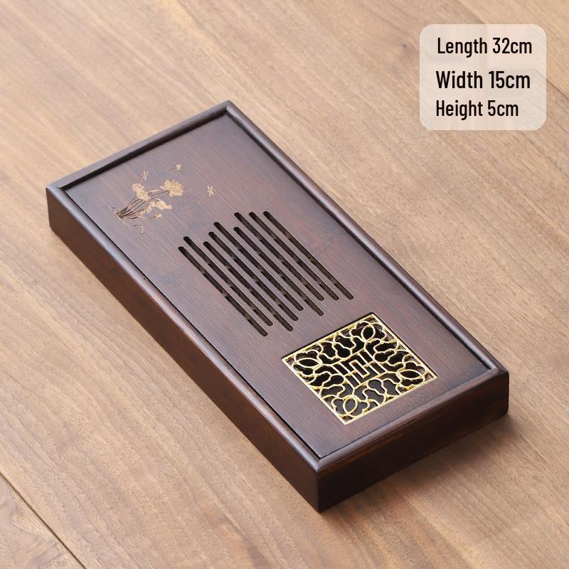 Bamboo Tea Tray with Water Storage - Simple Rectangular Design for Tea Sets