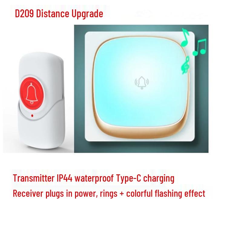 Seven-Color Wireless Flashing Music Doorbell for Homes, Long-Range Plug-in, Ideal for the Elderly and Rural or Villa Use