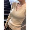 Solid Color V-neck Knitted Bottoming Shirt Women's Autumn and Winter New Inner Sweater Pure Desire Slim and Thin Versatile Long-sleeved Top
