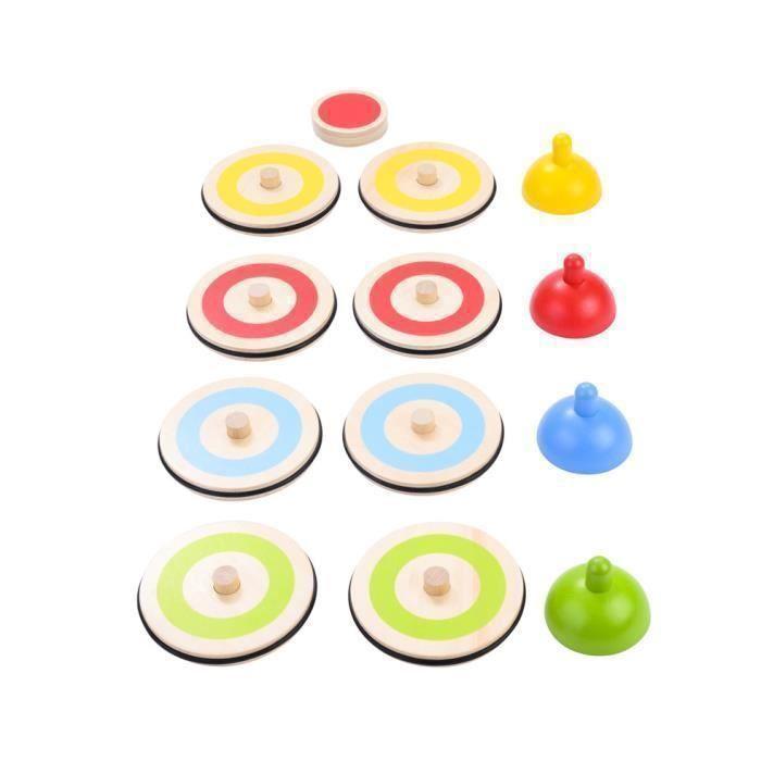 Jeu de Curling de table avec palets en Bois - 606055 - 8 pierres en bois colorées - Pour enfants à partir de 6 ans - Intérieur