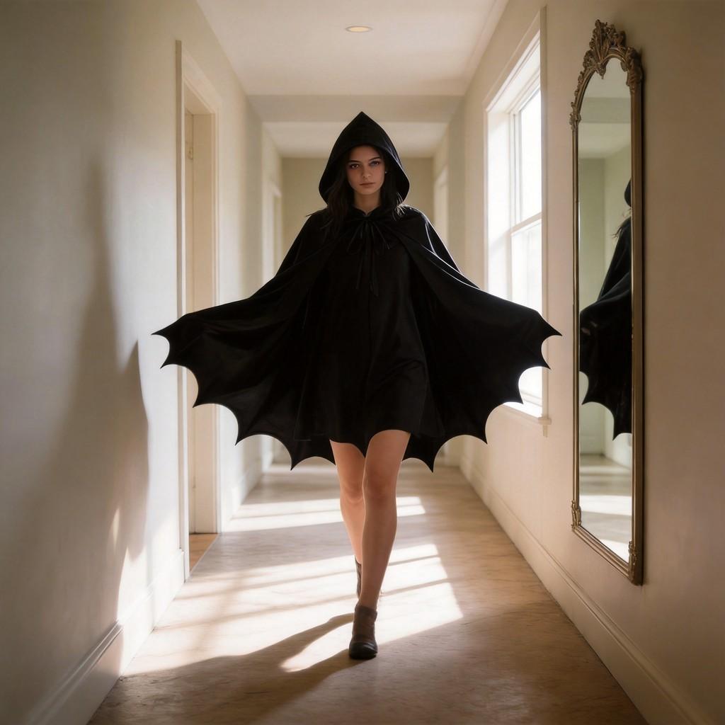 Halloween Bat Cloak For Women With Hood Cosplay Costume For Costume Party