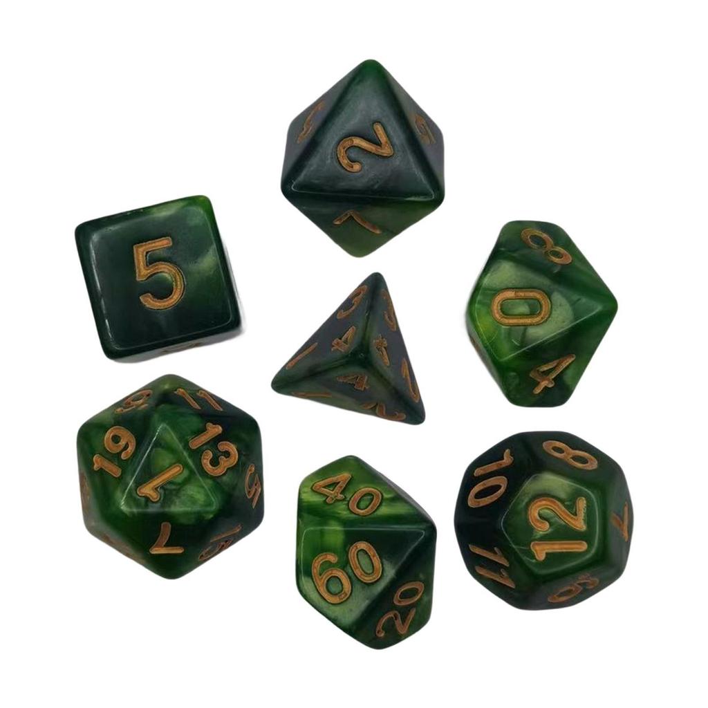 Colorful Set of 7 Polyhedral Dices for Interactive Math Teaching and Bar Table Games