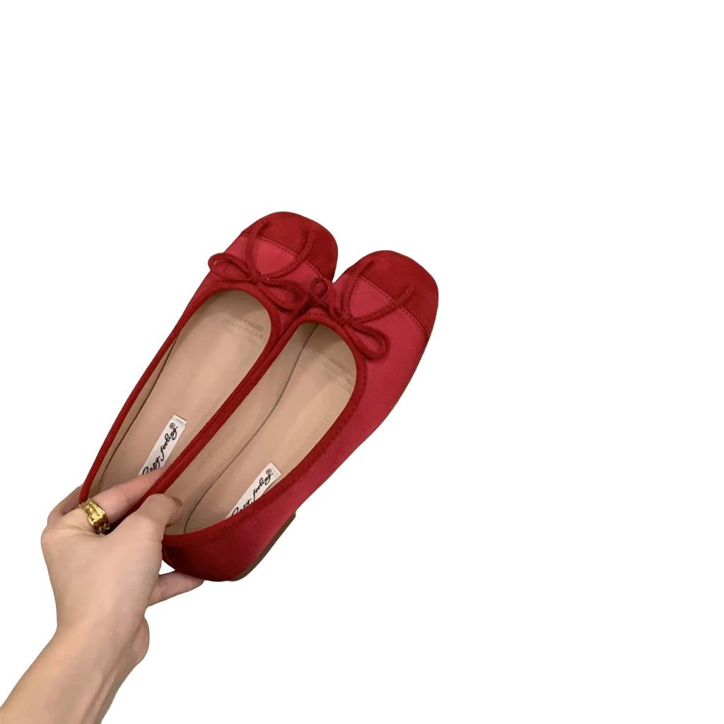 Flat-soled gentle shoes small red single shoes women's shoes 2025 spring and autumn soft-soled silver ballet shoes