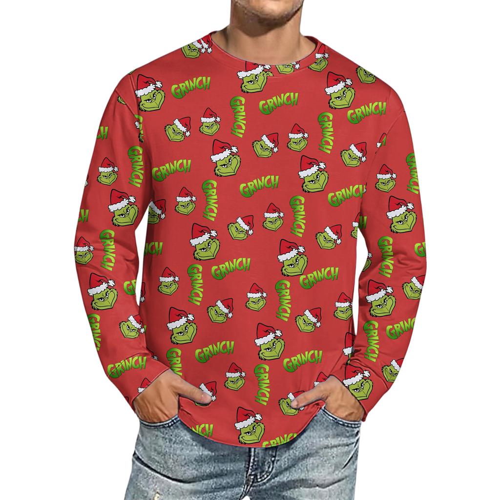 Men's Christmas Printed Imitation Cotton Long-sleeved Shirt