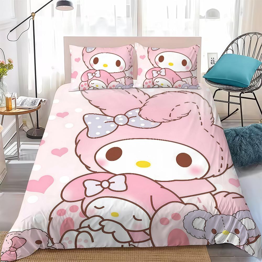 M-Melodys Cute Anime Duvet Cover Set Home Style Bedding Soft Laundry Cotton Bed 3 Piece Set Student Dormitory Gift