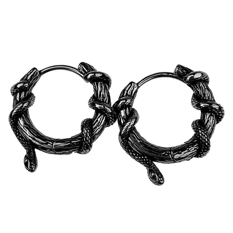 Hiphop Punk Snake Tangled Hoop Earrings for Men Women Vintage Black Geometric Circular Ear Buckle Rock Rap Jewelry Gift