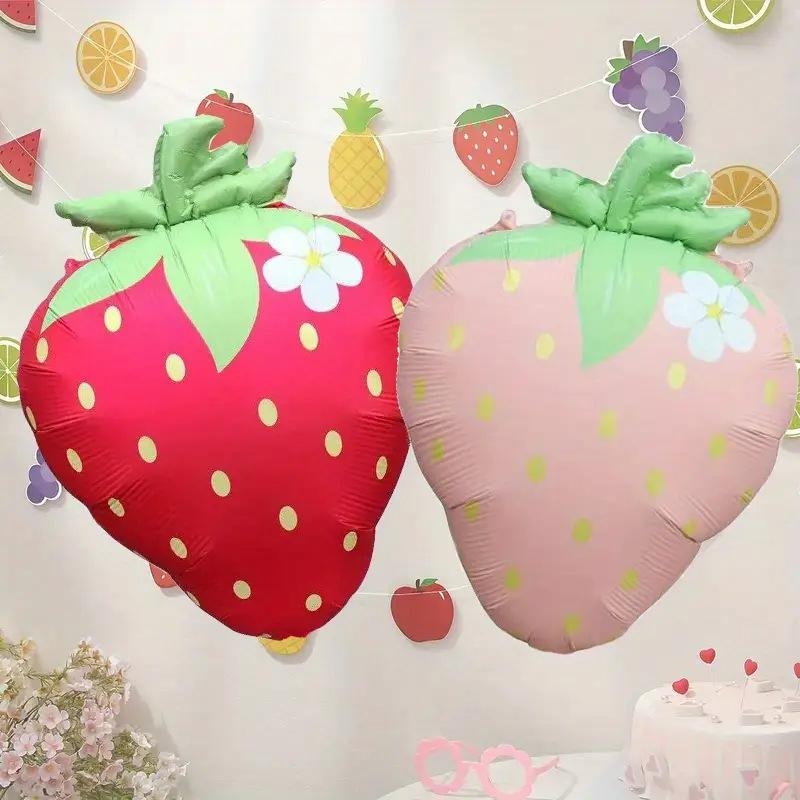 Matte Strawberry-shaped Aluminum Film Balloon-themed Children's Birthday Party Decoration Scene Arrangement and Photo Props