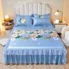 3pcs/set 2024 Summer Lace Bed Skirt Ice Silk Mat Printed Korean Lace Cool Mat Set Retro Single AndDouble Air Conditioned Bed Mat