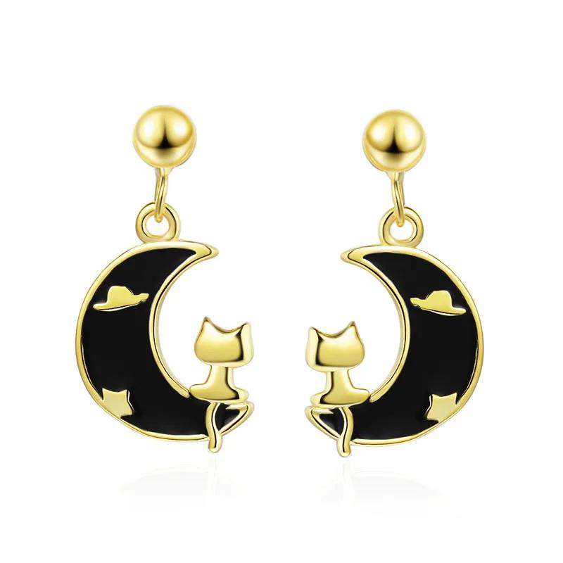 Cute Female Earrings  Sterling Silver Drop Glue Moon with Unique Cat Earrings for Women Wedding  Girls Gift Bijoux