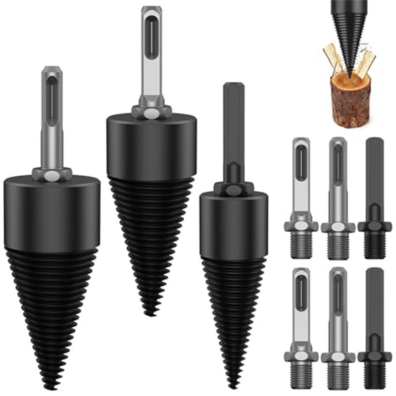 

AEE4-12Pcs Firewood Log Splitter, With 9 Shank, Sturdy Heavy Duty Electric Drills Screw, For Electric Drill чорний