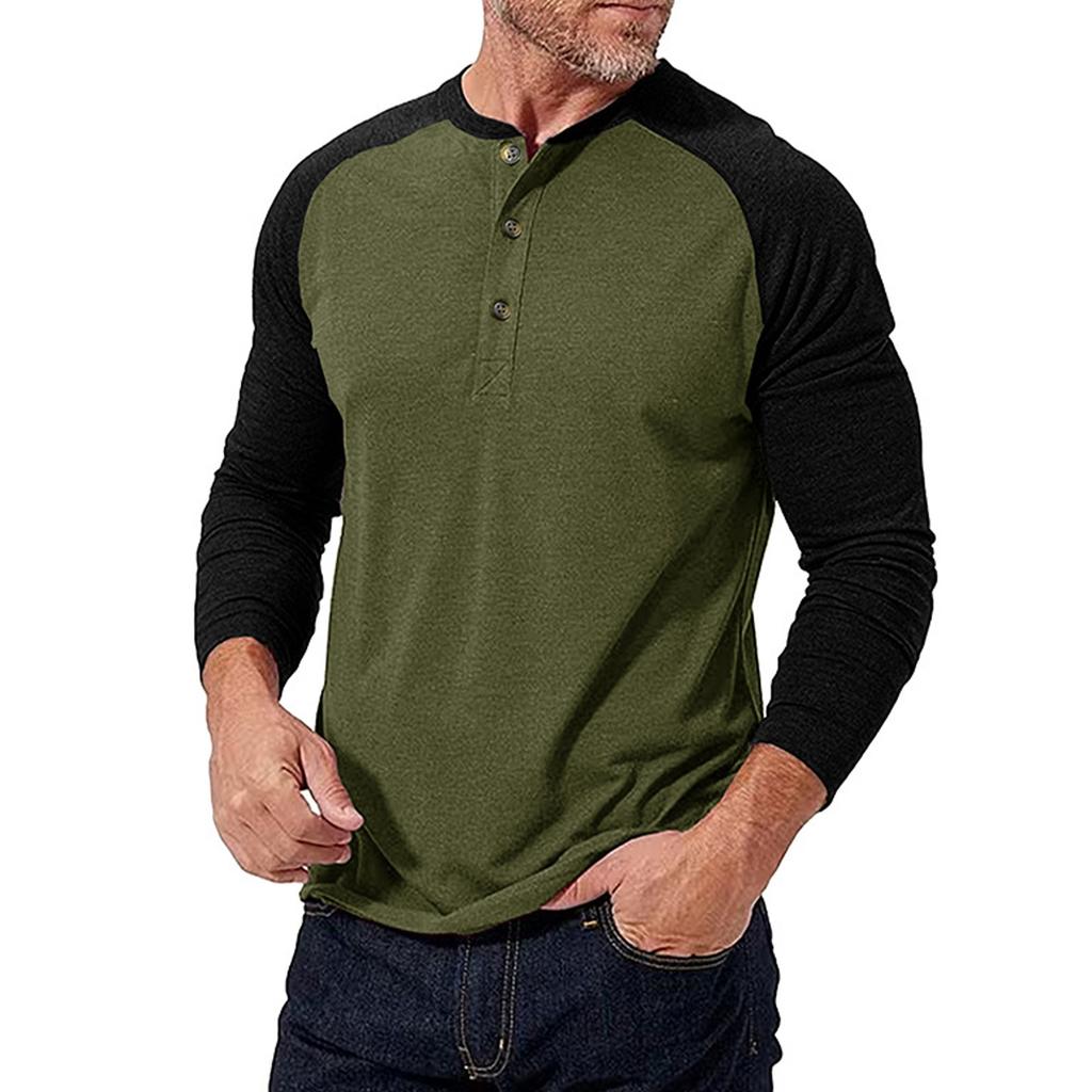 Men's Long Sleeved Color Blocked Shirt Men's Round Neck T-shirt