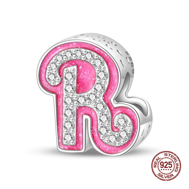 New In 26 Pink Pave A- Z Alphabet Beads Copper Love Letter Charm Fit Original 3Mm Charms Bracelet Bangle Fine Jewelry Gifts