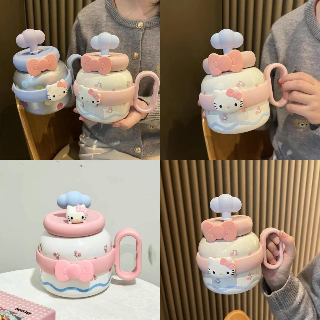 Sanrio Cat Plastic Cup With Straw Sealed Leakproof For Gifts And Outdoor Use