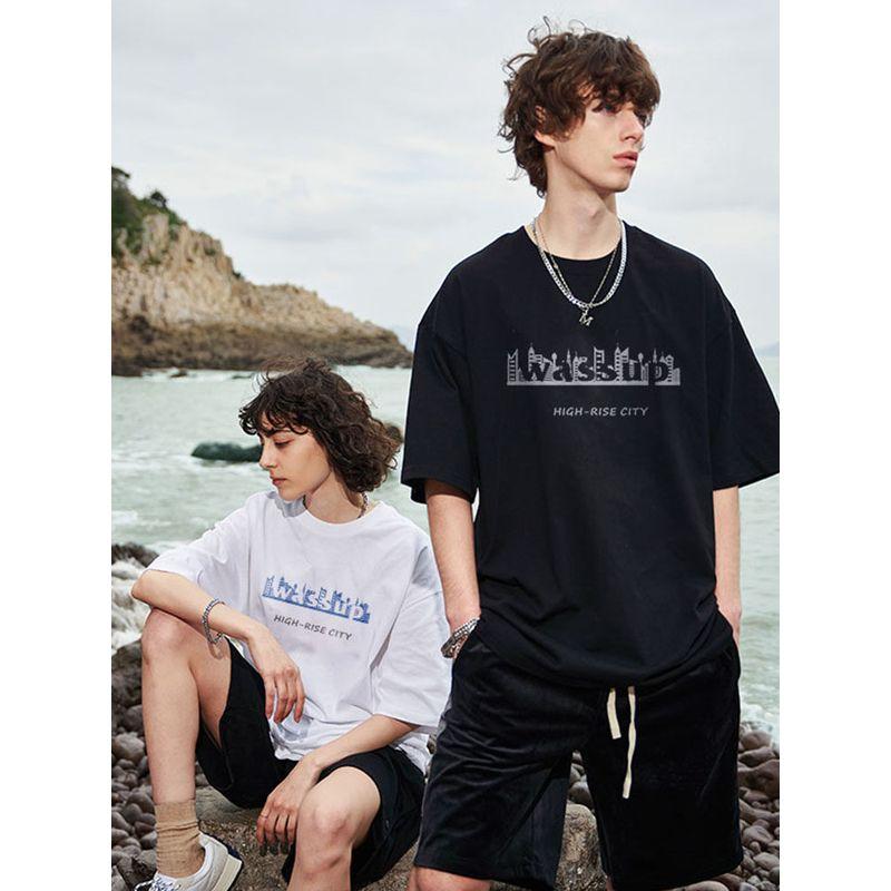 Wassup Heods Summer National Trend Brand Letter Print Street Style Loose Round Neck Heavyweight Couple Short-Sleeve T-Shirt for Men