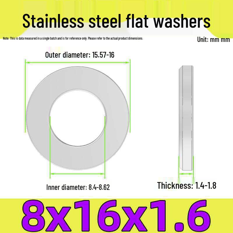 Stainless Steel Flat Washer Gasket, No Burrs, GB97 Standard (201/316/304)