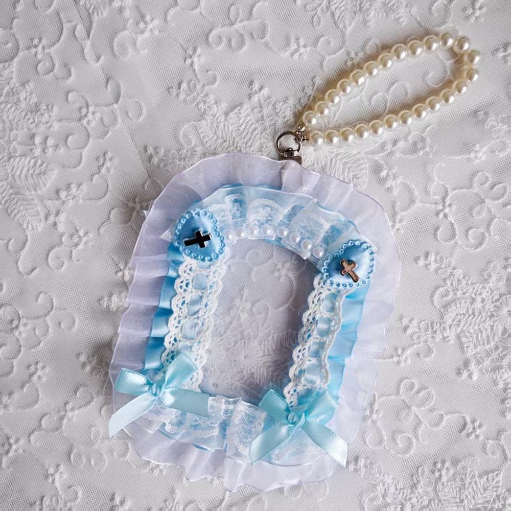 

Kawaii DIY Card Holder Lolita with Ribbon Lace Photocard Case with Strap Anime Photo Protector Case Card синій