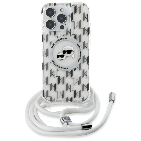 Karl Lagerfeld Klhmp16Lhckcklct Iphone   16 Pro 6.3 Transparent Hardcase Iml Crossbody Monogram Karl & Choupette Head Magsafe