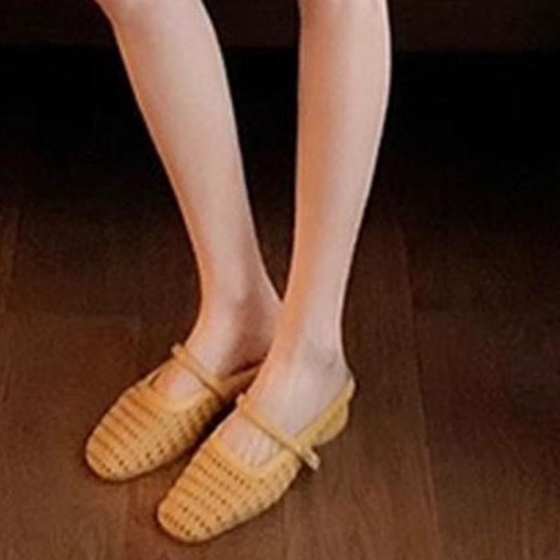 Women's Slippers Breathable Half Slip Cool Woven Leather Version Covered Head Fashionable Rubber Slip-On Sandals