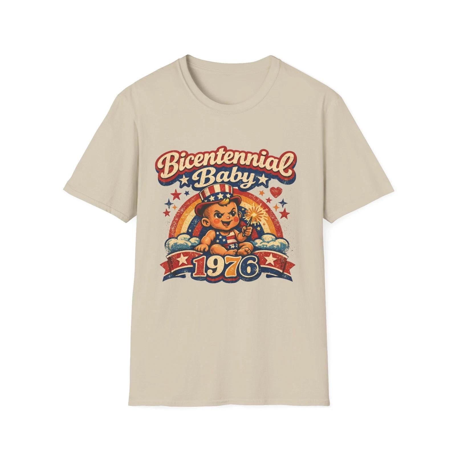 Bicentennial Baby 1976 T-Shirt | Retro 1970s Vintage Rainbow Design XL