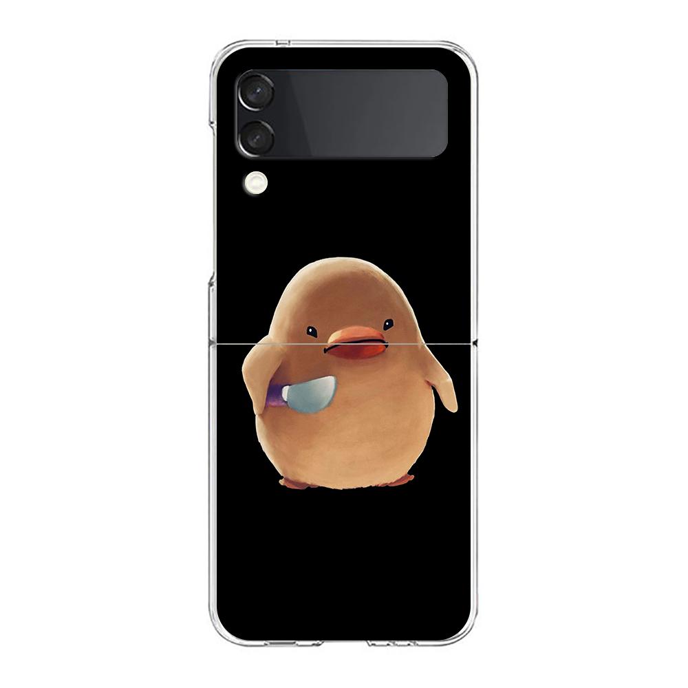 Cartoon Doubt Duck For Samsung Galaxy Z Flip 3 4 5 Hard Folding Clear PC Phone Case For Samsung Z Flip3 Transparent Back Cover