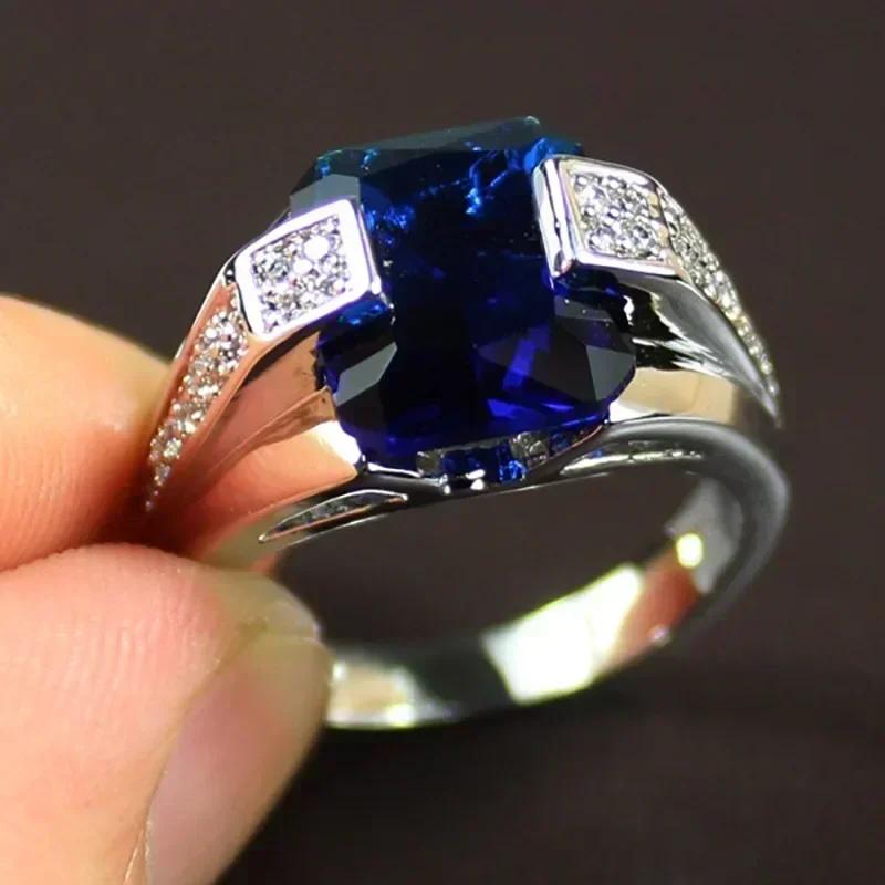 2026 New Blue Cube Zircon Attends Banquet Ring Fashionable, Elegant, High End Women's Bridal Luxury Inlaid Jewelry Accessories