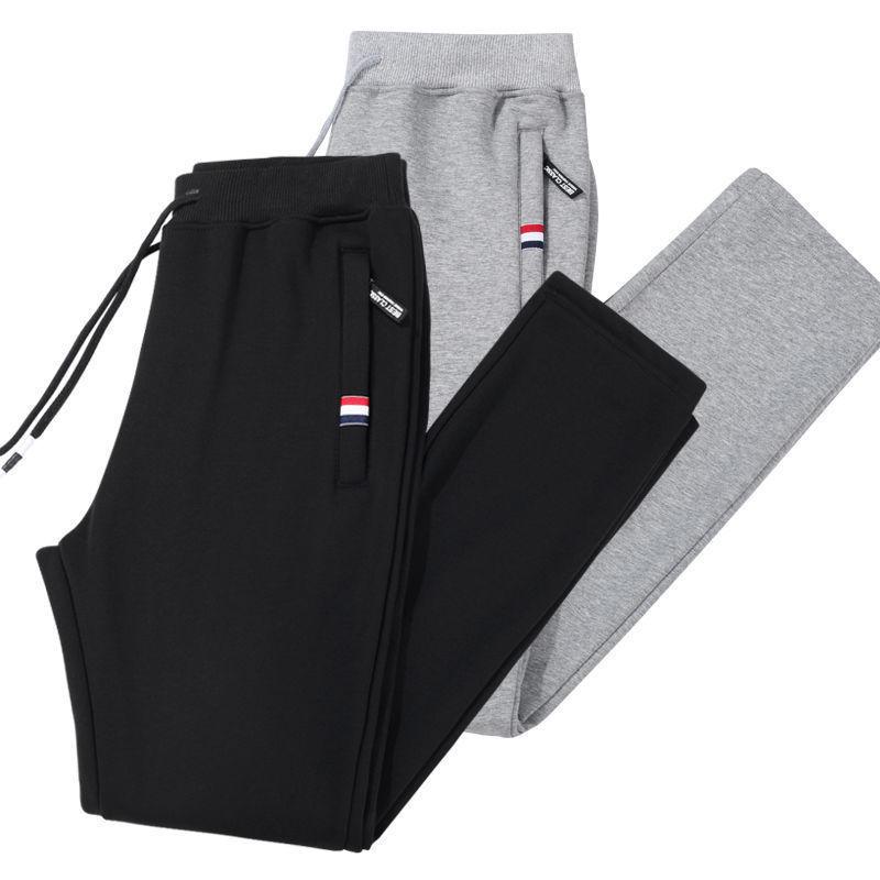 Pánské podzimní/zimní zateplené bavlněné tepláky s rovnými nohavicemi - Volný střih, nadměrná velikost, ležérní kalhoty