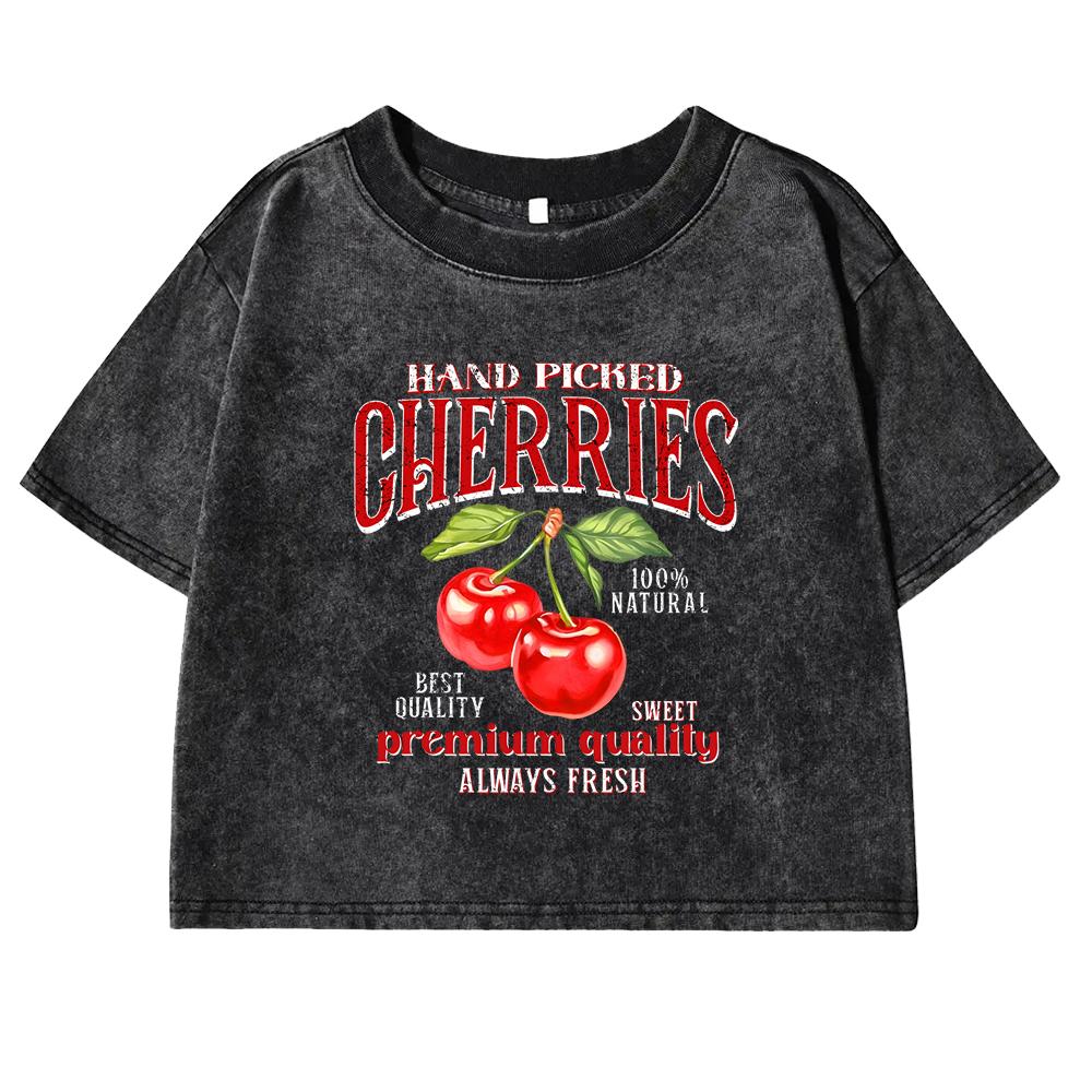 

Hand Picked Cherries Printing Women Washed T Shirts Cotton Tops Sport Streetwear Fashion Retro Female Short Sleeve L