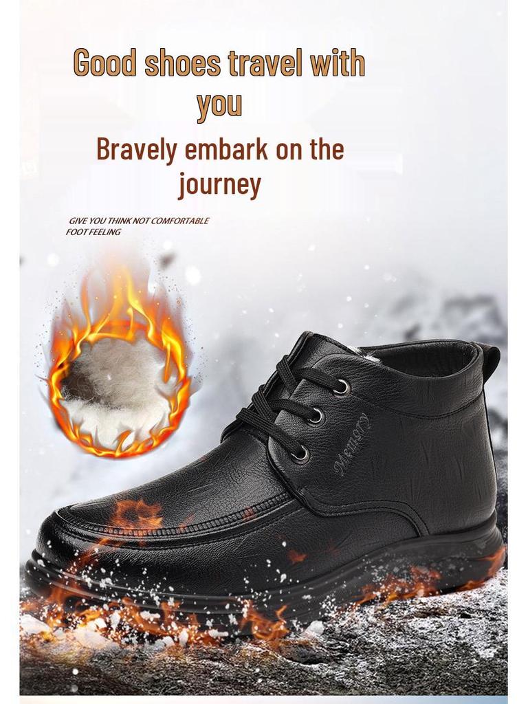 2025 Men's High-Top Leather Business Formal Casual Warm Cotton Shoes for Autumn/Winter