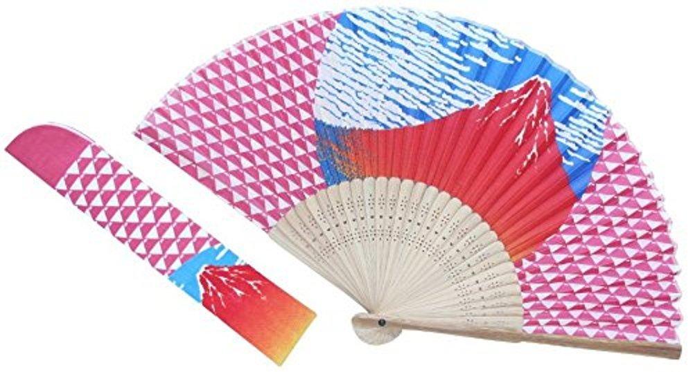 

Кёсукэ Японский узорный шелковый складной веер с ажурным узором и чехлом, Дизайн Фудзи, Красный, K-124