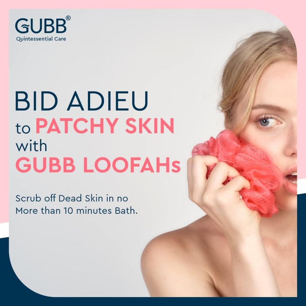 GUBB Exfoliating Loofah - Soft Mesh With Multiple Layers Of Fibrous Matrix | Skin Friendly, Gentle Exfoliation For A Fun Shower Time | Loufa/Luffa/