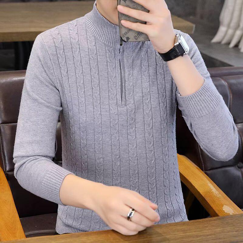 Men s 2025 Cable Knit Half-Zip Sweater - Casual Versatile Stand Collar Knitwear XXXL