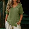Womens Spring Tops V Neck Short Sleeve Button Design Summer Shirts for Women Casual Loose Fit Lightweight Blouse Dressy Tops for Women